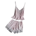 thumbnail image 1 of JSGEK Womens Sleeveless Pajama Sets Ruffle Trim Design Soft Fabric Flowy Silhouette for Sleep Wear Pink L, 1 of 3