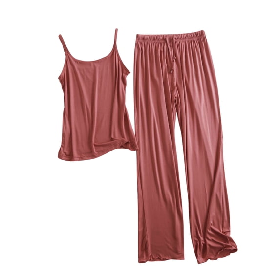 JSGEK Womens Sleeveless Pajama Sets Spaghetti Strap Design Soft Fabric Relaxed Silhouette for Home Daily Red L