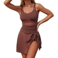 thumbnail image 1 of JSGEK Womens Sleeveless Swim Dress Wrap Front Design Lightweight Fabric Relaxed Silhouette for Tropical Getaways Brown XL, 1 of 8