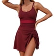 thumbnail image 1 of JSGEK Womens Sleeveless Swim Dress Wrap Front Design Lightweight Fabric Relaxed Silhouette for Tropical Getaways Red L, 1 of 5
