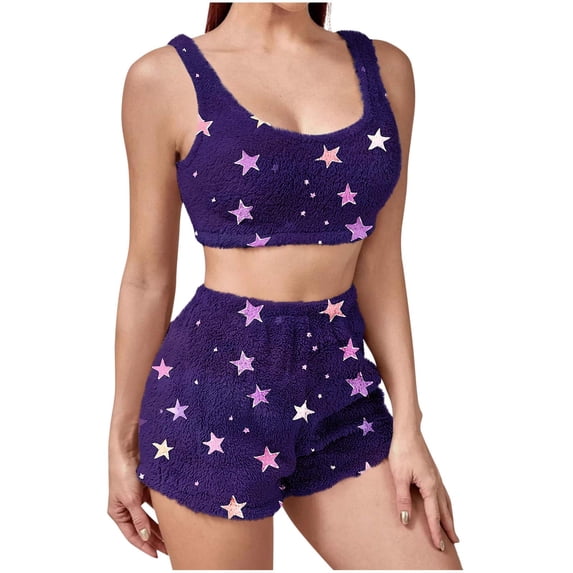 JSGEK Womens Star Printed Pajama Sets Sleeveless Design Soft Fabric Relaxed Silhouette for Daily Lounge Purple M