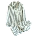 thumbnail image 1 of JSGEK Womens Striped Pajama Sets Long Sleeve Button Design Light Fabric Relaxed Silhouette for Sleep Wear Green L, 1 of 3