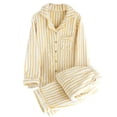 thumbnail image 1 of JSGEK Womens Striped Pajama Sets Long Sleeve Button Design Light Fabric Relaxed Silhouette for Sleep Wear Yellow M, 1 of 3