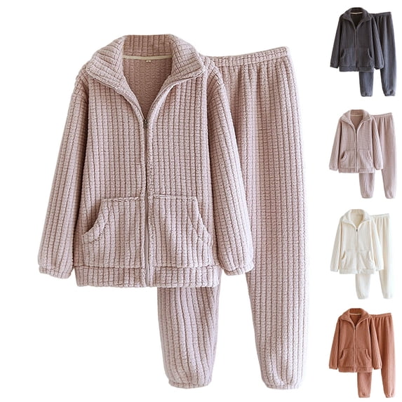 JSGEK Womens Striped Pajama Sets Long Sleeve Button Design Soft Fabric Relaxed Silhouette for Sleep Wear Beige L