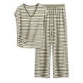 thumbnail image 1 of JSGEK Womens Striped Pajama Sets Short Sleeve Round Neck Design Soft Fabric Relaxed Silhouette for Sleep Wear Green 8XL, 1 of 3