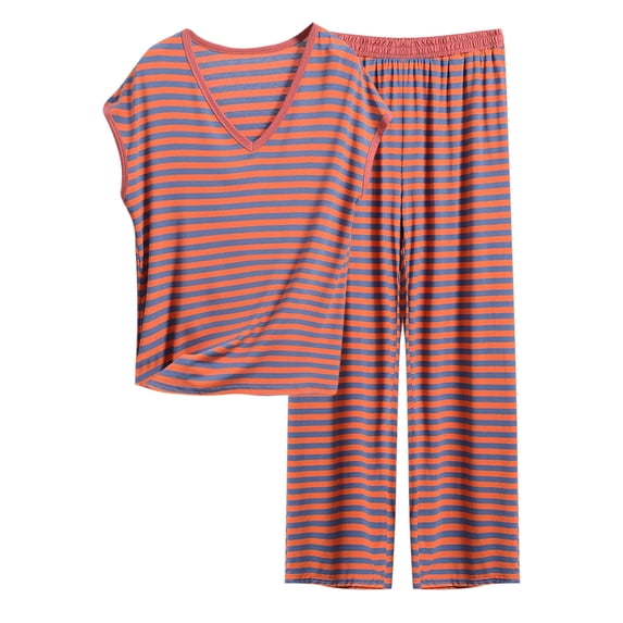 JSGEK Womens Striped Pajama Sets Short Sleeve Round Neck Design Soft Fabric Relaxed Silhouette for Sleep Wear Red XXXXXL