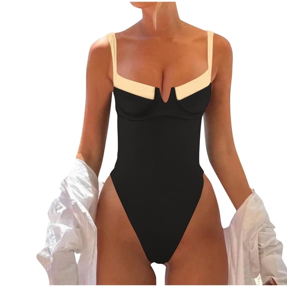 JSGEK Womens Swimsuit Set Balconette Neckline Design High Cut Silhouette Underwire Support Quick Dry Fabric for Beach Vacations Black XL