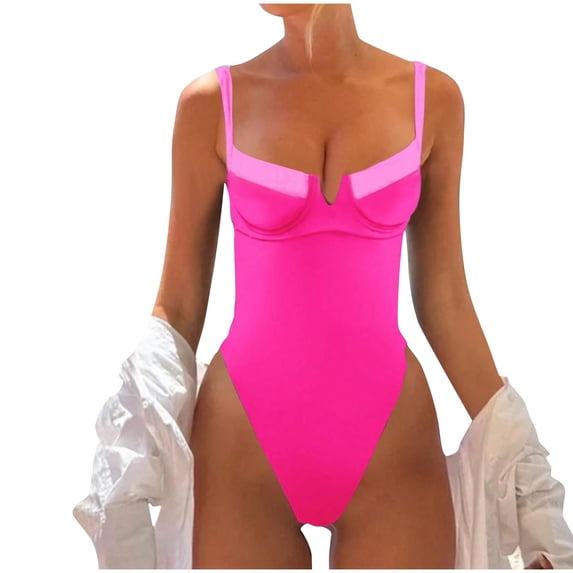JSGEK Womens Swimsuit Set Balconette Neckline Design High Cut Silhouette Underwire Support Quick Dry Fabric for Beach Vacations Pink S