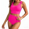 thumbnail image 1 of JSGEK Womens Swimsuit Set Crop Top Design High Waist Bottom Side Tie Detail Ribbed Texture Tummy Control Fabric for Beach Outings Pink L, 1 of 7