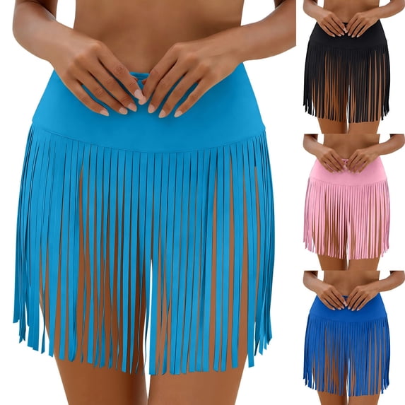 JSGEK Womens Swimsuit Set Fringe Trim Skirt Bottom Flowy Silhouette Lightweight Fabric for Summer Water Activities Black L