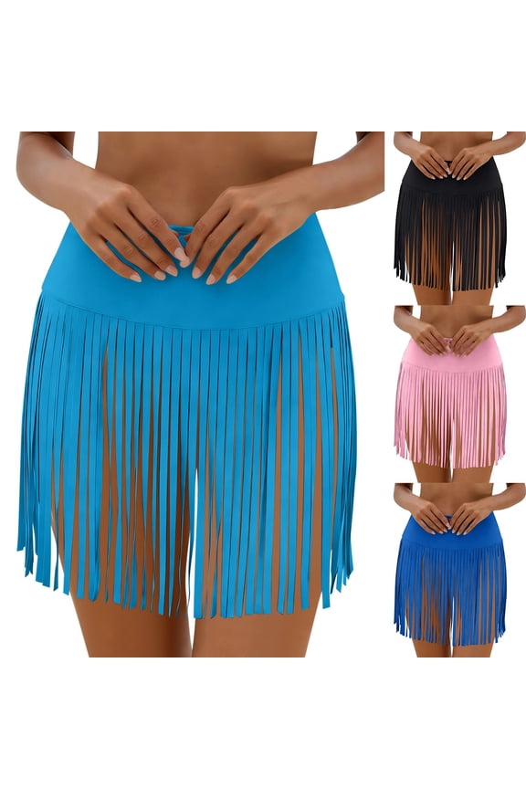 Womens Swimsuit Set Fringe Trim Skirt Bottom Flowy Silhouette Lightweight Fabric for Summer Water Activities Black L