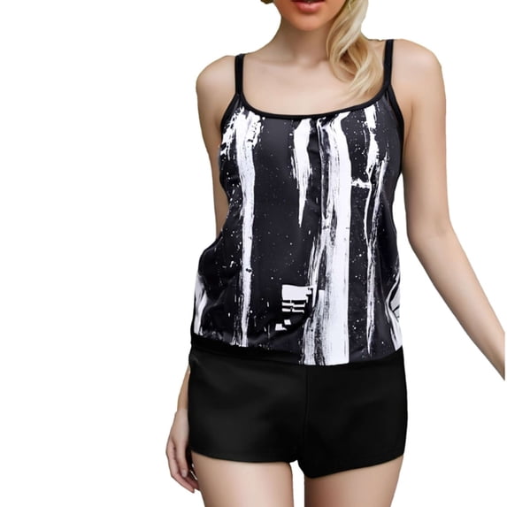 JSGEK Womens Swimsuit Set Graphic Print Spaghetti Strap Top Design High Cut Bottom Lightweight Fabric for Summer Water Activities Black XXXXL