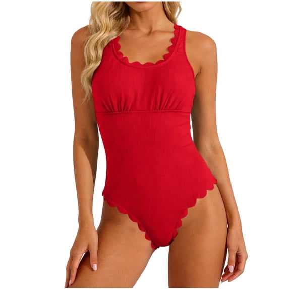 JSGEK Womens Swimsuit Set Halter Neck Design Lace Up Back High Waist Silhouette Tummy Control Quick Dry Fabric for Beach Vacations Red M