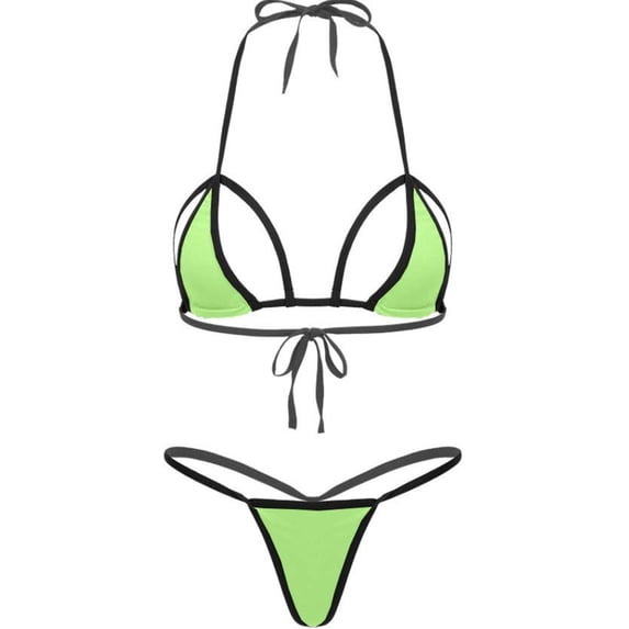 JSGEK Womens Swimsuit Set Halter Triangle Top Design Front Tie Closure Thong Bottom Quick Dry Fabric for Beach Vacations Green Free Size