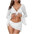 thumbnail image 1 of JSGEK Womens Swimsuit Set Long Sleeve Cover Up Design Front Tie Closure Flare Sleeve Detail Mini Skirt Bottom Soft Fabric for Beach Cover Ups White L, 1 of 6