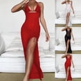 thumbnail image 1 of JSGEK Womens Swimsuit Set Swim Dress Design Deep V Neck Detail Side Slit Accent Lightweight Fabric for Pool Vacations Black L, 1 of 6