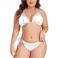 thumbnail image 1 of JSGEK Womens Swimsuit Set Triangle Top Design Metallic Finish Detail Side Tie Bottom Shiny Fabric Quick Dry for Pool Parties Silver XXXL, 1 of 9