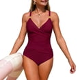 thumbnail image 1 of JSGEK Womens Swimsuit Set V Neck Design Spaghetti Strap Detail High Cut Silhouette Ruched Accent Quick Dry Fabric for Summer Water Activities Red XL, 1 of 5