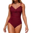 thumbnail image 1 of JSGEK Womens Tankini Top V Neck Design Quick Dry Fabric Relaxed Silhouette for Water Activities Red L, 1 of 6