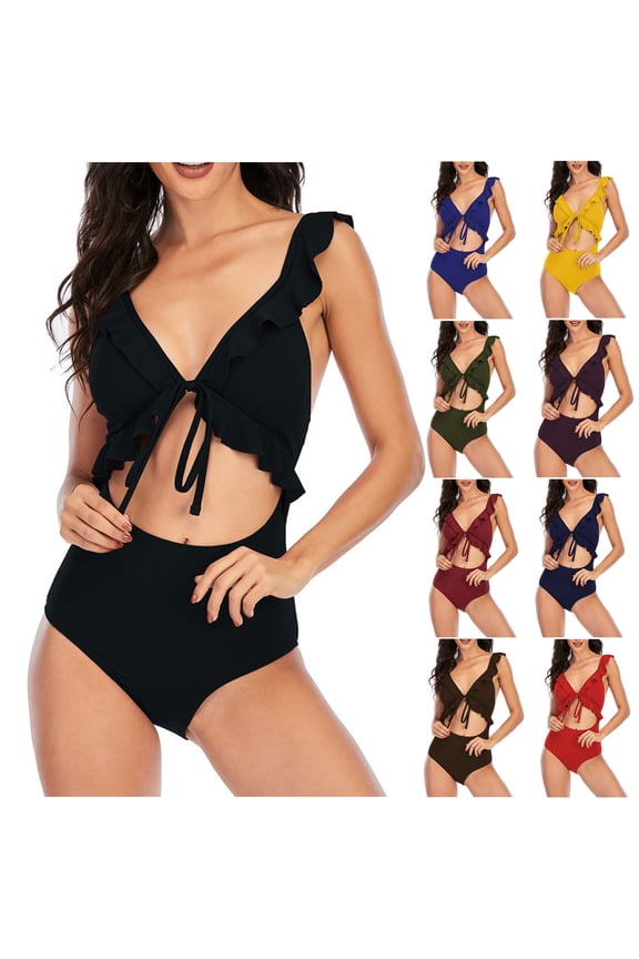 Womens Tie Front Bikini Set Minimalist Design Stretchy Fabric Relaxed Silhouette for Tropical Getaways Green L