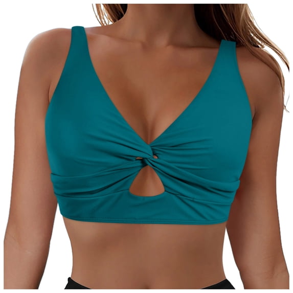 JSGEK Womens Twist Front Bikini Top Padded Design Soft Fabric Relaxed Silhouette for Tropical Getaways Blue XXL