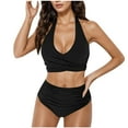 thumbnail image 1 of JSGEK Womens V Neck Bikini Set Padded Design Soft Fabric Relaxed Silhouette for Water Activities Black L, 1 of 5