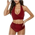 thumbnail image 1 of JSGEK Womens V Neck Bikini Set Padded Design Soft Fabric Relaxed Silhouette for Water Activities Red L, 1 of 5