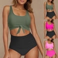 thumbnail image 1 of JSGEK Womens V Neck Tankini Top Ruffle Hem Design Breathable Fabric Relaxed Silhouette for Water Activities Green L, 1 of 8