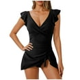 thumbnail image 1 of JSGEK Womens Wrap Front Cover Up Romper Lightweight Design Quick Dry Fabric Relaxed Silhouette for Cruise Wear Black M, 1 of 5