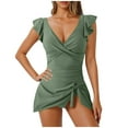 thumbnail image 1 of JSGEK Womens Wrap Front Cover Up Romper Lightweight Design Quick Dry Fabric Relaxed Silhouette for Cruise Wear Green XXL, 1 of 5