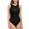 thumbnail image 1 of JSGEK Womens Zipper Front One Piece Swimsuit Ribbed Design Quick Dry Fabric Relaxed Silhouette for Summer Vacations Black XL, 1 of 7