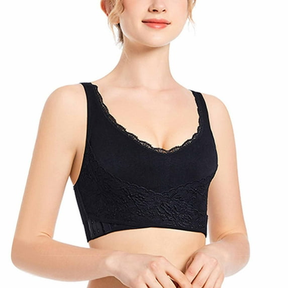 JSGEK Workout Gym Activewear Bra Fashion Wirefree Comfort Breathable Plus Size Sport Bra without Steel Ring Lace Lingerie Trendy Black 3X-Large Bra for Ladies