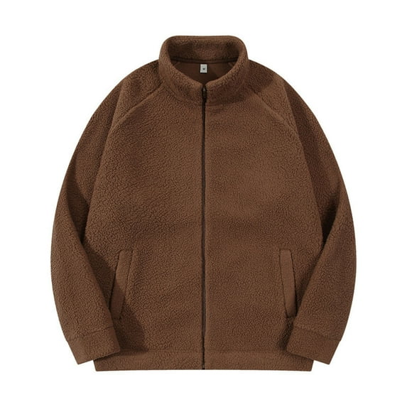 JSGEK Zip up Fluffy Fuzzy Sherpa Clearance Long Sleeve Long Sleeve Turn Down Collared Casual Clothes for Men Men's Outerwear Jacket Loose Vintage Khaki XXL