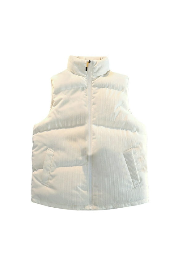 Zip up Jacket Stand Collar Quiled Coat with Pockets Clothes for Men Puffer Vest Winter Men's Warm Padded Vests Loose Sleeveless Thicken Gilet Sleeveless Thicken Gilet White XXL