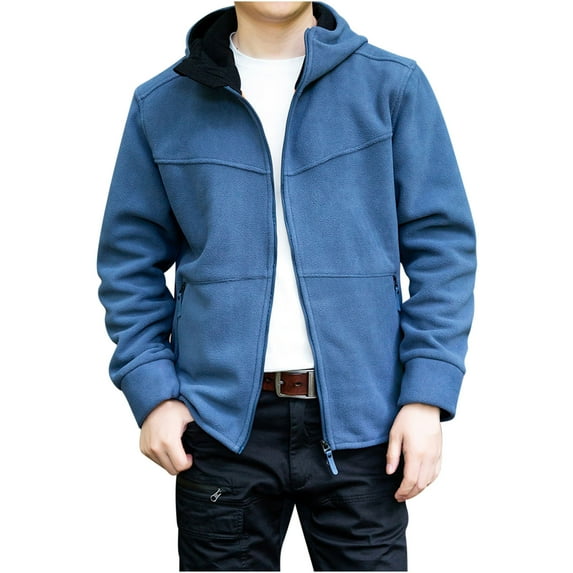 JSGEK Zip up Fluffy Fuzzy Sherpa Men's Outerwear Jacket Clearance Loose Vintage Long Sleeve Long Sleeve Hoodies Casual Clothes for Men Blue XXL