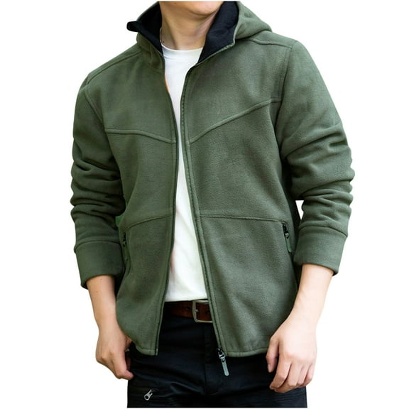 JSGEK Zip up Fluffy Fuzzy Sherpa Men's Outerwear Jacket Loose Vintage Long Sleeve Long Sleeve Hoodies Casual Clothes for Men Army Green XXXXL