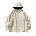 thumbnail image 1 of JSGEK Zip up Loose Vintage Long Sleeve Long Sleeve Hoodies Casual Clothes for Men Solid Color Men's Outerwear Jacket Beige L, 1 of 3