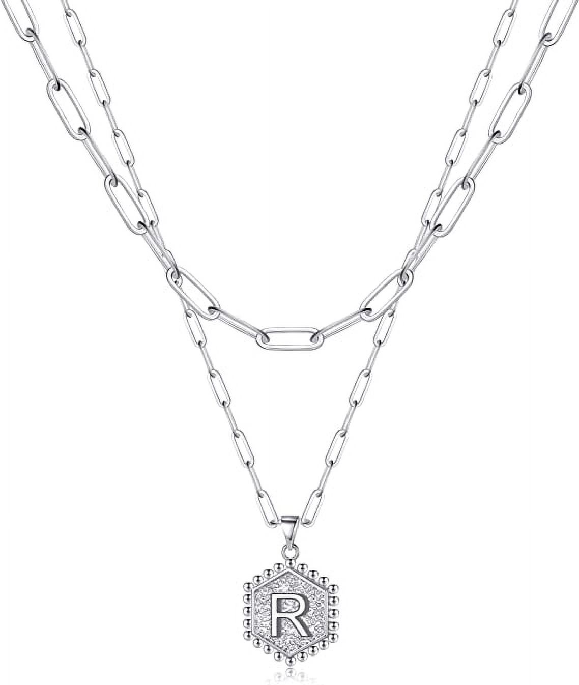 JSJOY 14K Gold Plated Paperclip Chain Necklace Simple Hexagon Letter