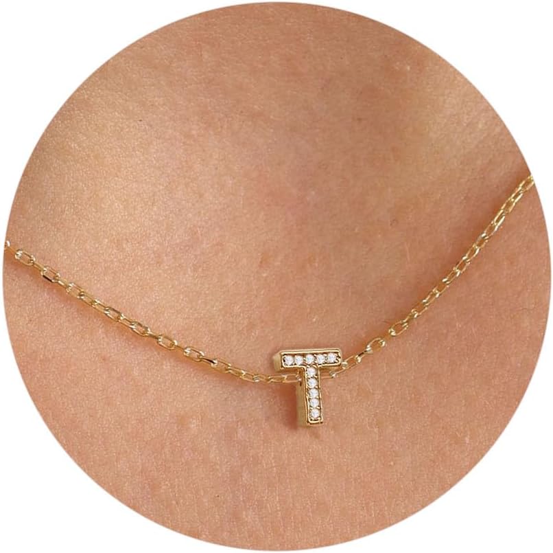 JSJOY Gold Diamond Initial Necklaces for Women Girls, Tiny Initial