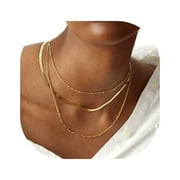 JSJOY Herringbone Necklace for Women,Dainty Gold Necklace,16k Gold Plated Snake,Gold Chain Choker Necklaces,Ball Beaded ChainSimple Gold Layered Necklaces,Gold Jewelry Gift for Women