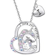 JSJOY Unicorn Gifts for Girls, Initial Necklaces for Women Girls 35K Gold/White Gold Plated Rainbow Unicorn Necklace for Teen Girls Heart Pendant Letter A-Z Unicorn Teen Girl Gifts Mom Daughter Gifts