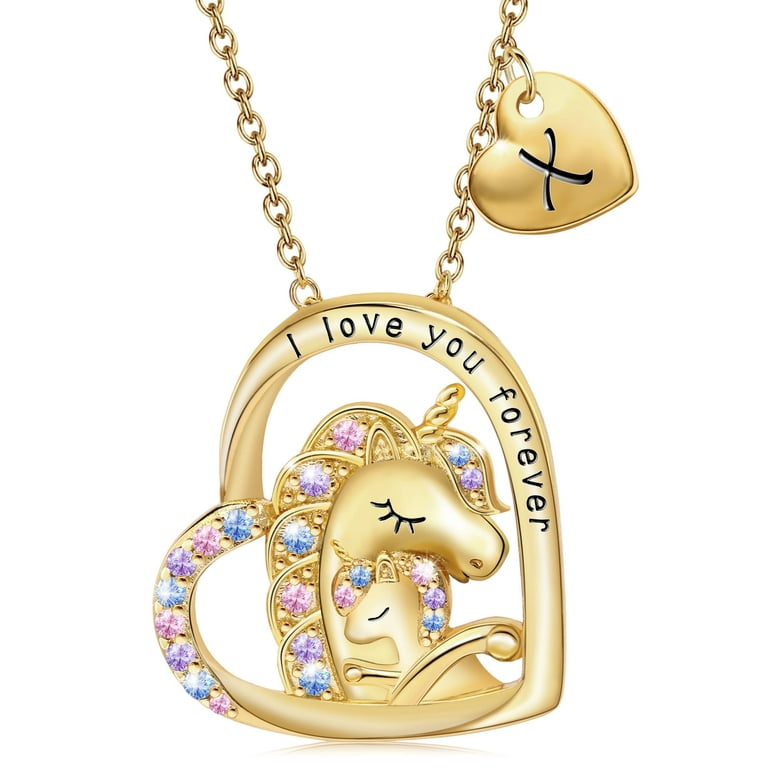 TINGN Unicorns Gifts for Girls 14K Gold/White Gold Plated Colorful CZ Heart  Pendant Unicorn Necklaces for Girls Women Jewelry Unicorn Gifts for Girls  Women 