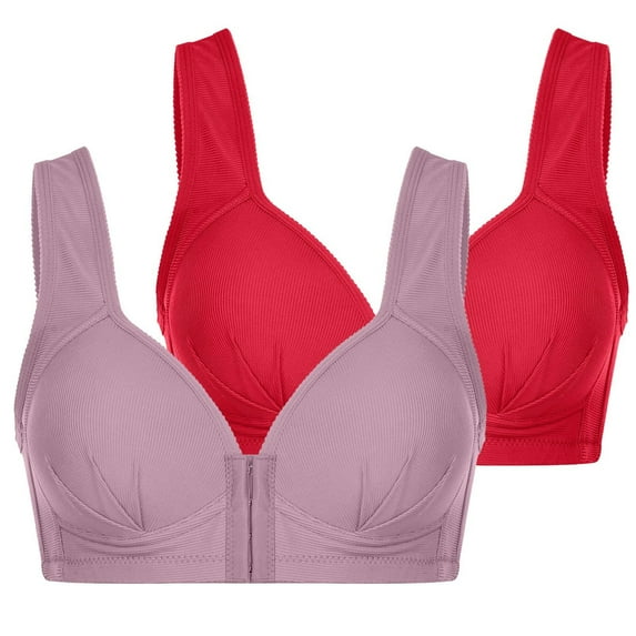 JSKUMAR 2 Pack Women Buttons Front Closure Bras Seamless Comfort Wirefree Bra Everday Soft Cup Bras 2PC Plus Size Underwear