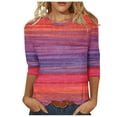 thumbnail image 1 of JSKUMAR 3/4 Sleeve Tops Striped Colorful Print Round Neck T-shirts Plus Size Basic Tees Casual Loose Pullovers Shirts Red,XXXL, 1 of 5