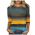 thumbnail image 1 of JSKUMAR 3/4 Sleeve Tops Striped Colorful Print Round Neck T-shirts Plus Size Basic Tees Casual Loose Pullovers Shirts Yellow,XXL, 1 of 5