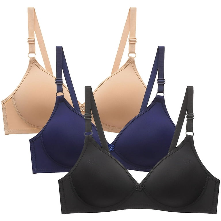 JSKUMAR 3 Pack Super Soft Wireless Bras Back Double Breasted Small