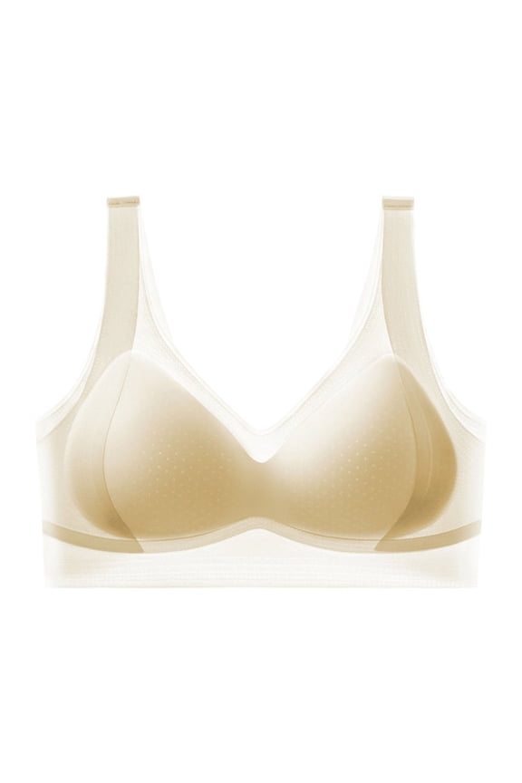 Bras for Women Push Up Wide Straps U-Back Fixed Cup Seamless Breathable Smoothing Comfy Athletic Bralettes (Beige,2XL)