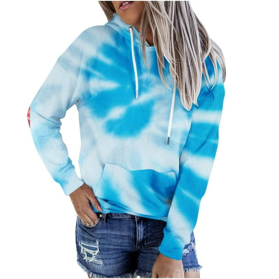 JSKUMAR Colorful Tie Dye Printed Hooded Sweatshirts Long Sleeve Drawstring Women's Trendy Tops Fall Winter Fashion Hoodies