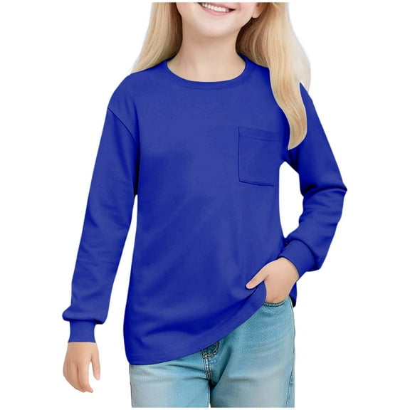 JSKUMAR Crewneck Tunic Tops for Boys Girls Casual Basic Long Sleeve Shirt Soft Comfy Solid Loose Tees Spring Fall Outfits (Blue-1,5 Years)