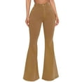 thumbnail image 1 of JSKUMAR High Waisted Denim Pants Bell Bottom Slim Stretch Raw Hem Flare Jeans Ankle Length Solid Trousers Women, 1 of 5